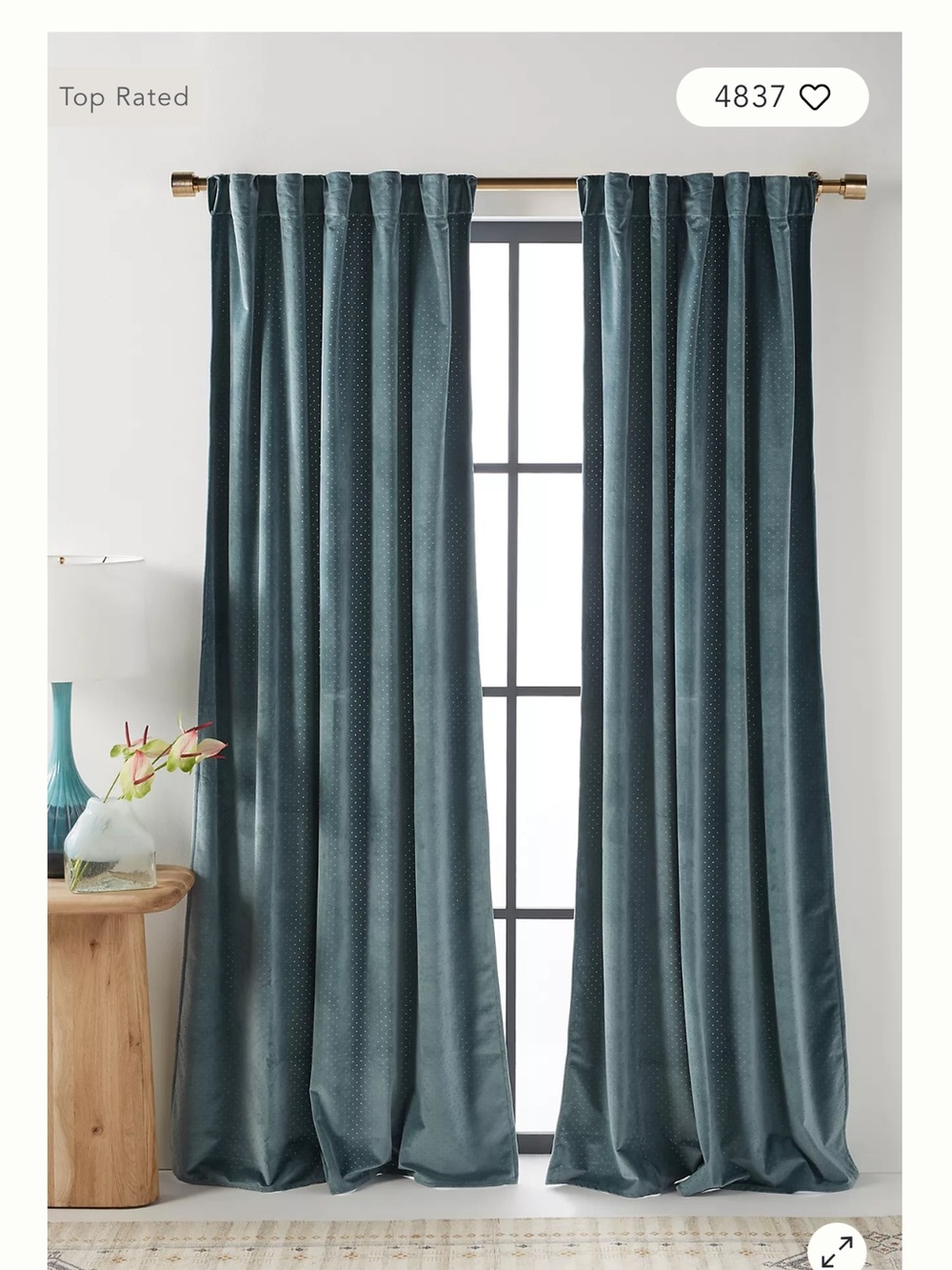 Anthropologie Velvet Louise Curtain Blue